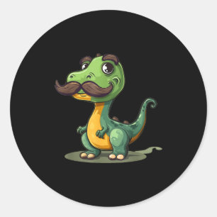 Funny Dinosaur With Mustache Beard For Adults And Classic Round Sticker