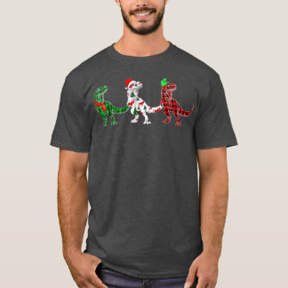 Funny Dinosaur Xmas Tree Lights Red Plaid T Rex Ch T-Shirt