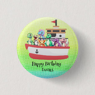 Funny dinosaur Yacht Birthday party DIY Name 3 Cm Round Badge