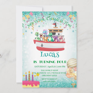Funny dinosaur Yacht Birthday party DIY Name Holiday Card