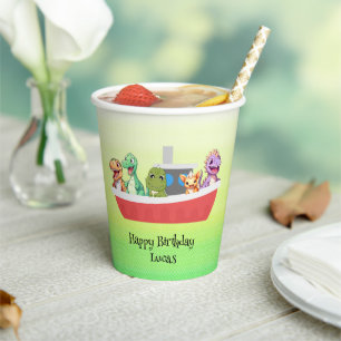 Funny dinosaur Yacht Birthday party DIY Name Paper Cups