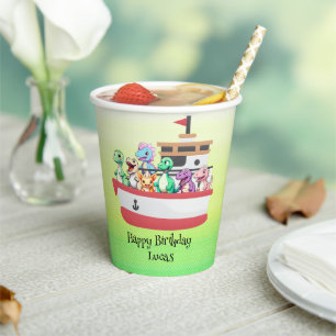 Funny dinosaur Yacht Birthday party DIY Name Paper Cups