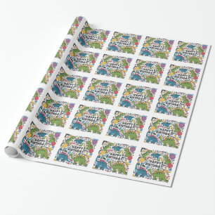 Funny Dinosaurs and Balloons Happy Birthday Wrapping Paper