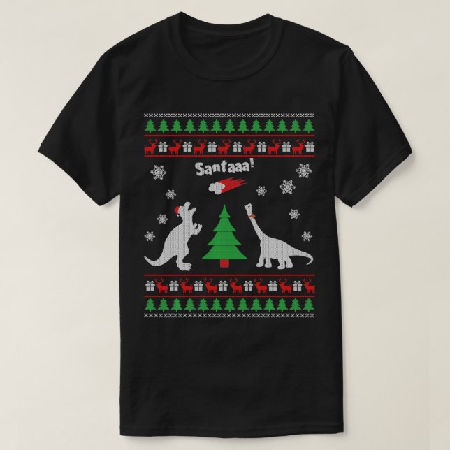 Funny Dinosaurs And Santa Ugly Christmas Sweater  (Design Front)