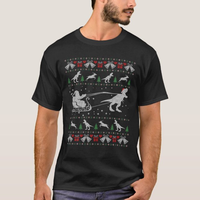 Funny Dinosaurs And Santa Ugly Christmas Sweater (Front)