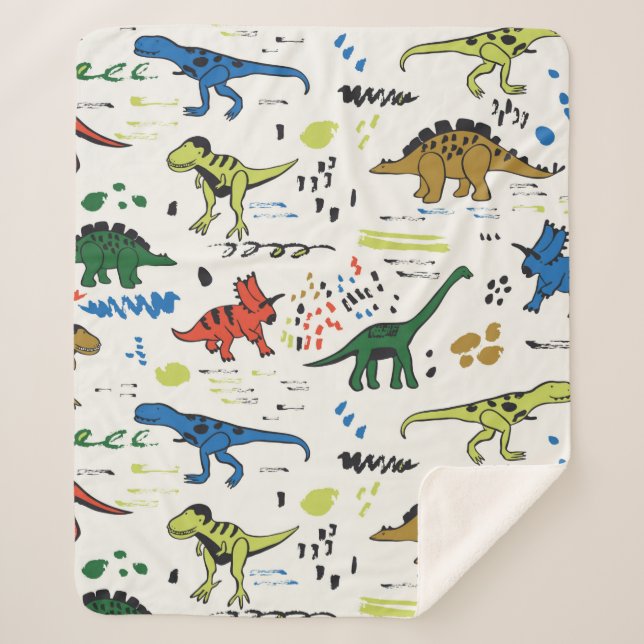 funny dinosaurs graphic colour pattern sherpa blanket (Front)