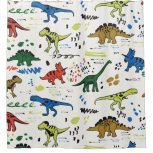 funny dinosaurs graphic colour pattern shower curtain