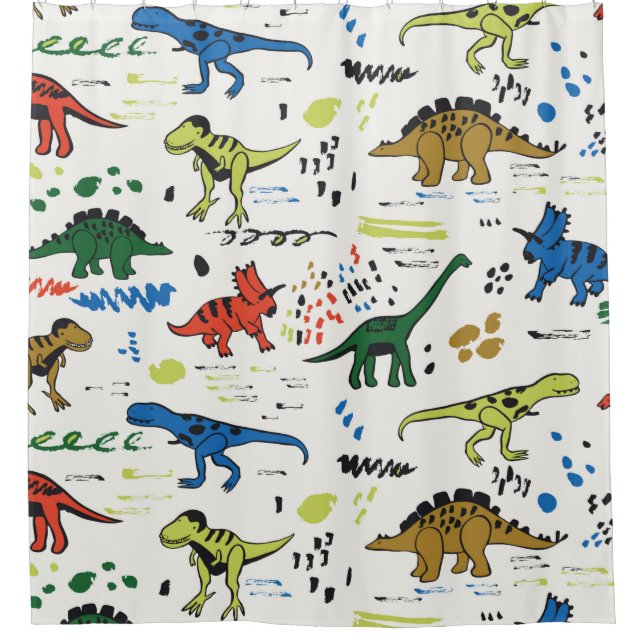 funny dinosaurs graphic colour pattern shower curtain (Front)