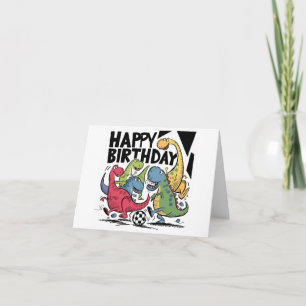 Funny Dinosaurs Playing Soccer Birthday Card