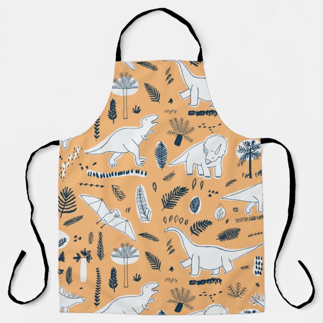 funny dinosaurs with palm leaves pattern apron (Front)