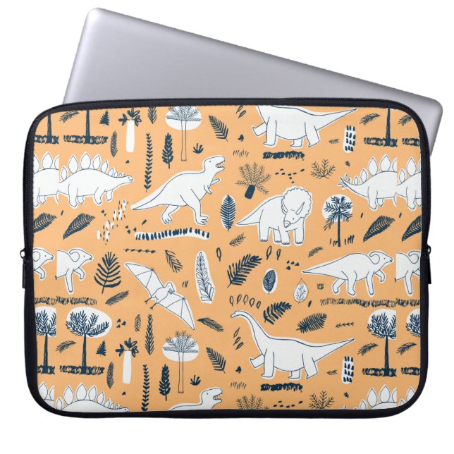 funny dinosaurs with palm leaves pattern laptop sleeve (Front)