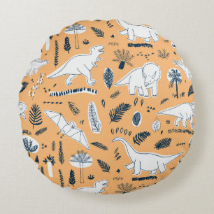 funny dinosaurs with palm leaves pattern round cushion