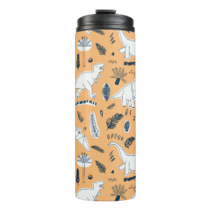 funny dinosaurs with palm leaves pattern thermal tumbler