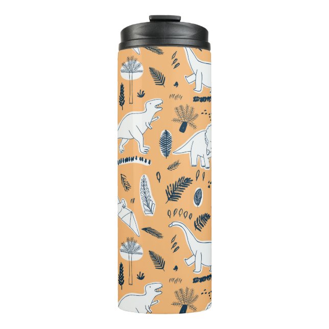 funny dinosaurs with palm leaves pattern thermal tumbler (Front)