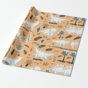 funny dinosaurs with palm leaves pattern wrapping paper