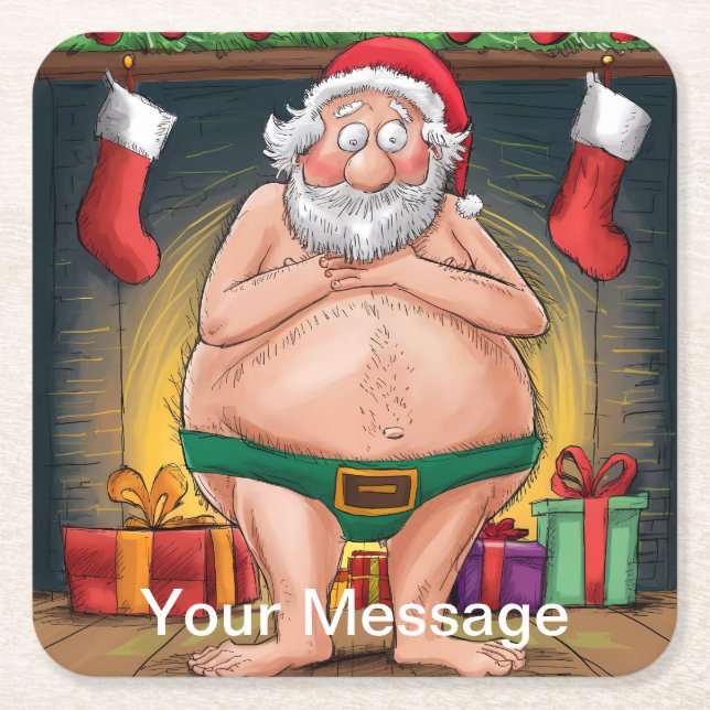 Funny Dirty Santa Christmas Collection Square Paper Coaster (Front)
