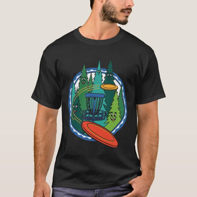 Funny Disc Golf Flying Disc Sket Forest Scene  T-Shirt (Front)