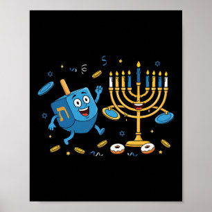 Funny Disc Golf Frisbee Dreidel Menorah Hanukkah W Poster