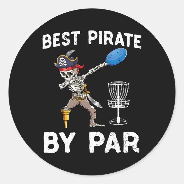 Funny Disc Golf Pirate Skeleton Halloween Frisbees Classic Round Sticker (Front)