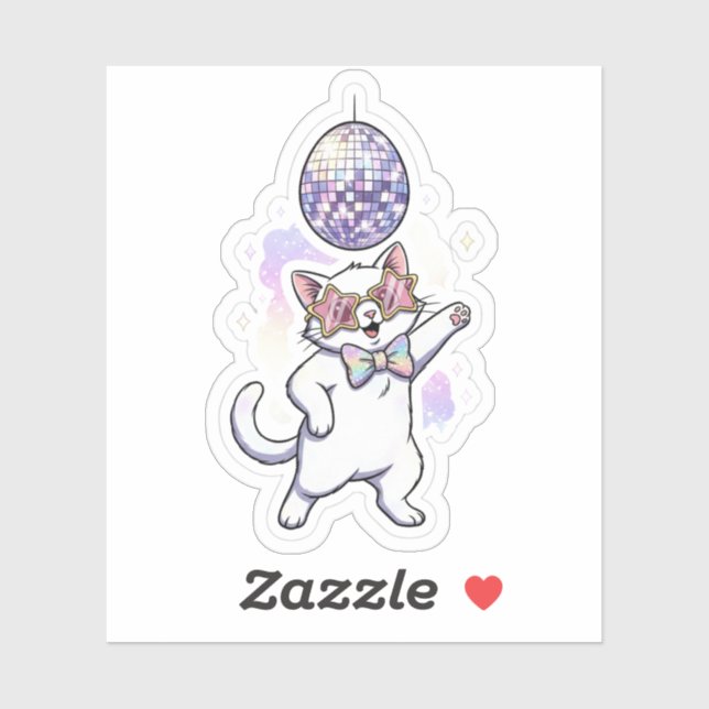 Funny Disco Easter Cat Dancing Under Egg Ball (Sheet)