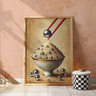 Funny Disco Rice Poster | Surreal Kitchen Wall Art
