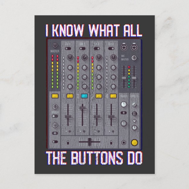 Funny Disco Techno DJ Button Mixer Postcard (Front)