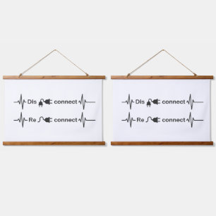 Funny Disconnect to Reconnect Minimalist Heartbeat Hanging Tapestry