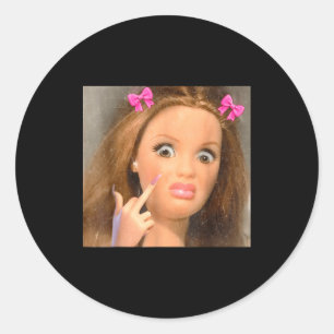 Funny Disgusting Doll Face Meme  Classic Round Sticker