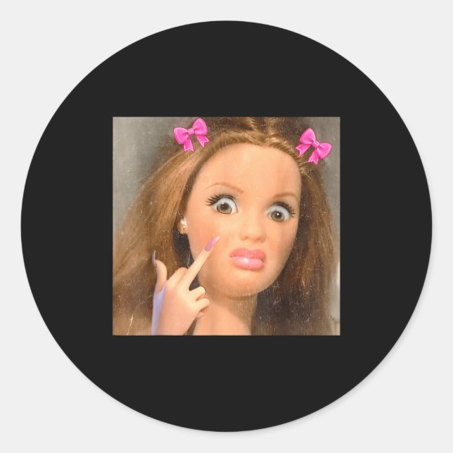 Funny Disgusting Doll Face Meme  Classic Round Sticker (Front)