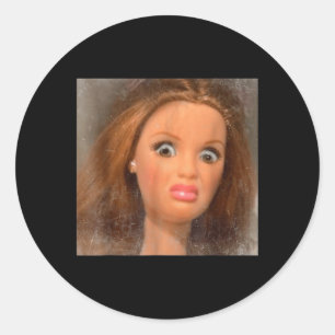 Funny Disgusting Doll Face Meme  Classic Round Sticker