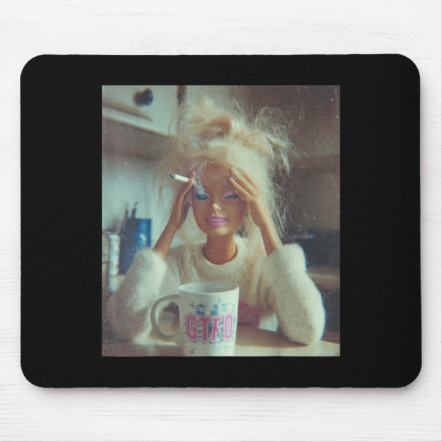 Funny Disgusting Doll Face Meme Smoking Sad Sarcas Mouse Pad (Front)