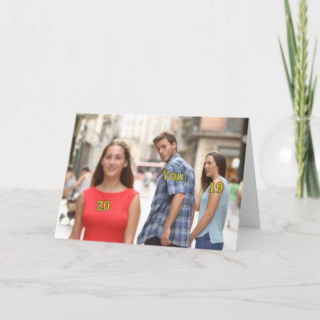 Funny Distracted Boyfriend Birthday Card (Front)