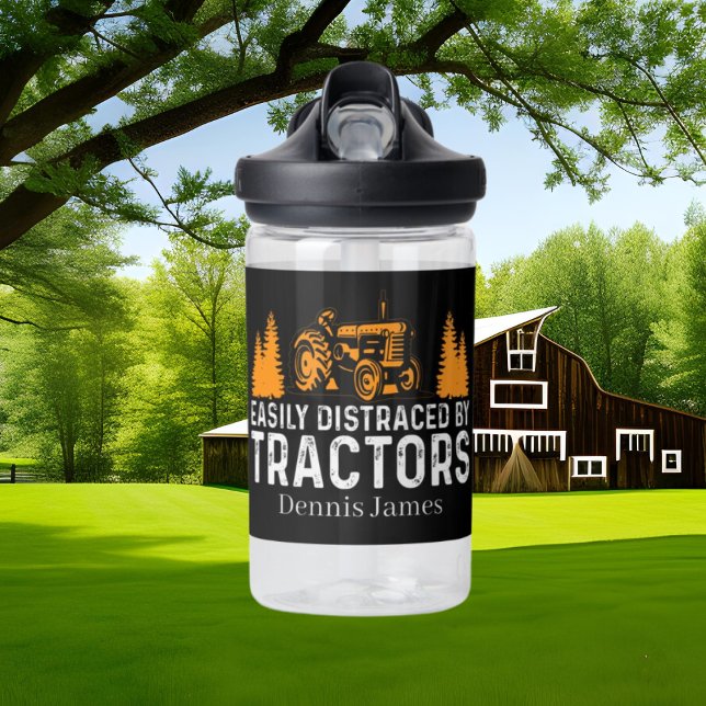 Funny distracted tractors add name water bottle (Creator Uploaded)