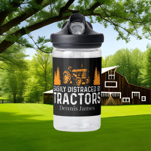 Funny distracted tractors add name water bottle