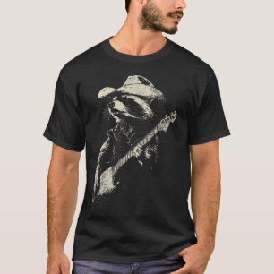 Funny Distressed Cowboy Racoon Playing The T-Shirt