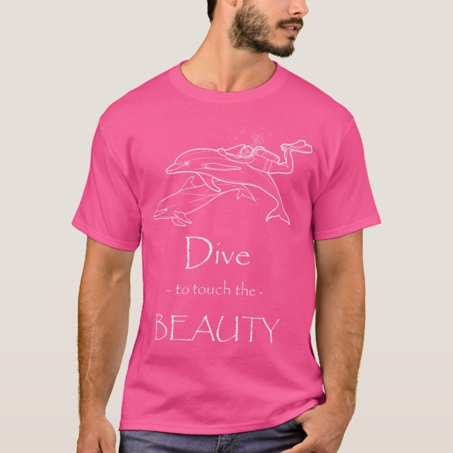 Funny Diver Diving With Dolphins T-Shirt (Front)