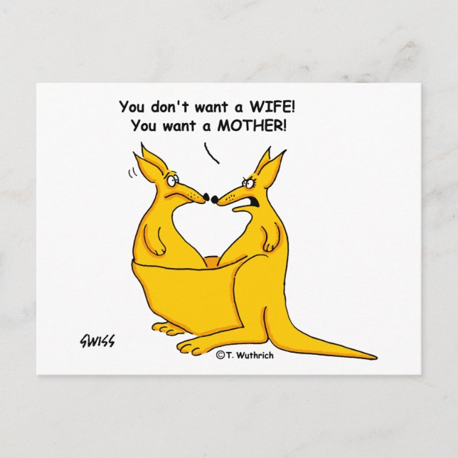 Funny Divorce Announcement Kangaroo Cartoon Postcard (Front)