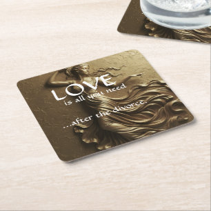 Funny Divorce Decor for Women Luxury Gold Square Paper Coaster