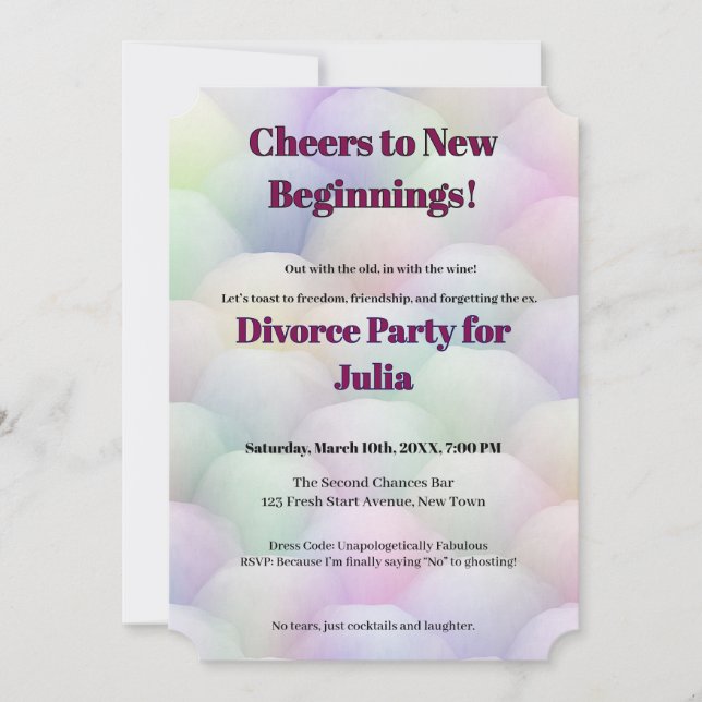 Funny Divorce Freedom Cheers to New Beginnings Invitation (Front)