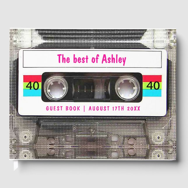 Funny DJ 80s Cassette Tape 40th Birthday guest Book (Front)
