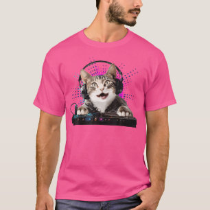 Funny Dj Cat Art For Boys Girls Mix Edm Lover T-Shirt