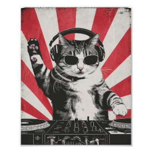 Funny DJ Cat Disco Sound Tech Headphone Music Photo Print