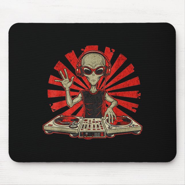 Funny Dj Graphic Tee Music Lover Alien Dj Music Mi Mouse Pad (Front)