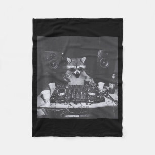 Funny Dj Raccoon House Party Sound Tech Music Tras Fleece Blanket