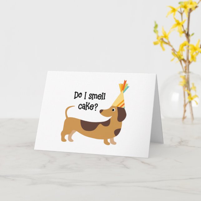 Funny Do I Smell Cake Birthday Dog Card (Yellow Flower)