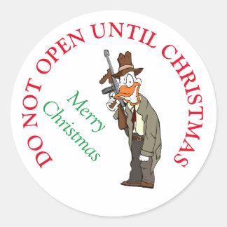 funny do not open until christmas merry christmas classic round sticker