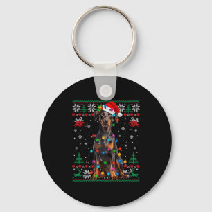 Funny Doberman Christmas Santa Hat Dog Ugly Sweate Key Ring