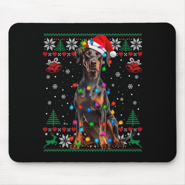Funny Doberman Christmas Santa Hat Dog Ugly Sweate Mouse Pad (Front)
