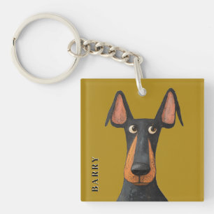 Funny Doberman Dog Black Tan Mustard Yellow  Key Ring