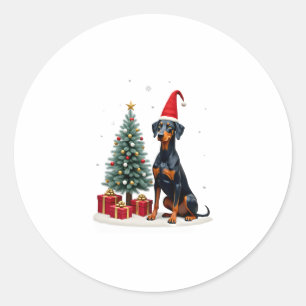 Funny Doberman Dog Christmas Tree Women Men Kids T Classic Round Sticker
